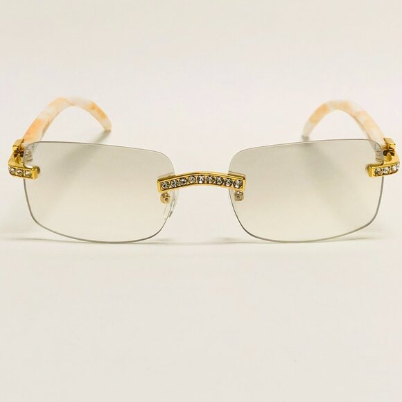 Men Clear Sunglasses Square Gold Classic Shades Hip Hop Iced Out Diamond Lentes - Picture 2 of 3